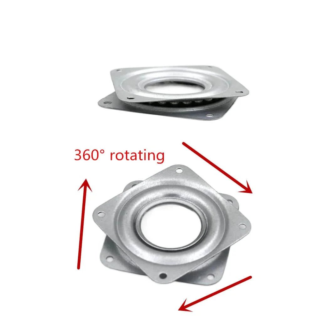 4 Pack 3 Inch Square Lazy Susan Hardware, Metal Turntable Bearings with Steel Ball Raceway, Smooth 360 Rotation, shown stacked