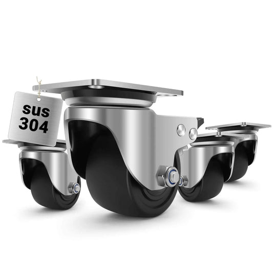3 inch stainless steel heavy duty caster wheels set of 4 with swivel plate design, casters with brake rated 4400 lbs
