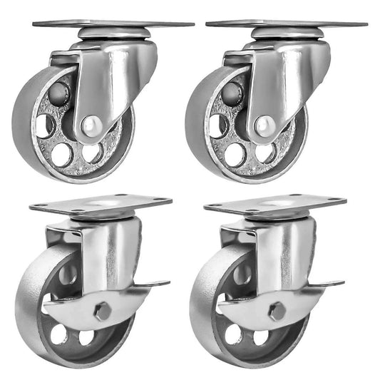 3 Inch Heavy Duty All Steel Swivel Plate Caster Wheels Set of 4, High Gauge Iron Casters Combo with Brake Lock, 360 Degree Swivel, 300lb per Wheel Capacity for Furniture, Cabinets, Trolleys & Workbenches