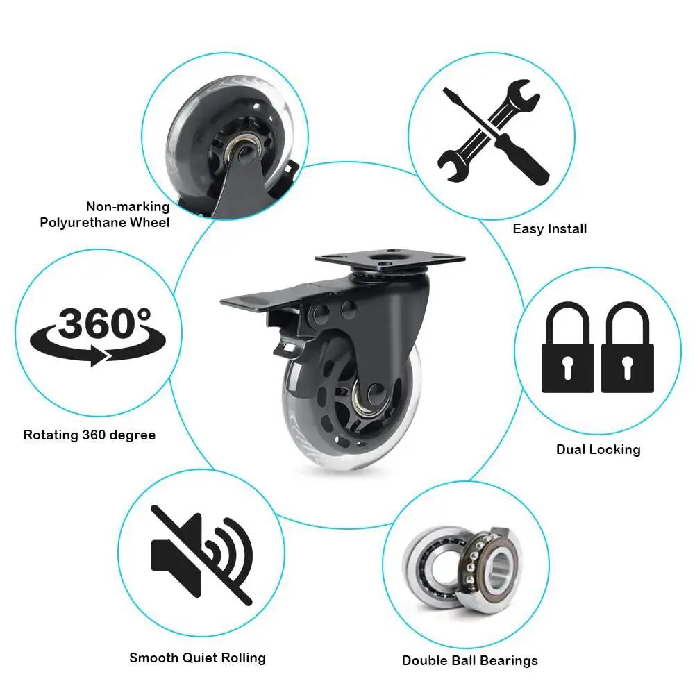 3 Inch Plate Caster Set Of 4 With Brake Dual Locking Heavy Duty Top Plate Industrial Swivel Casters Load Capacity 600 Lbs