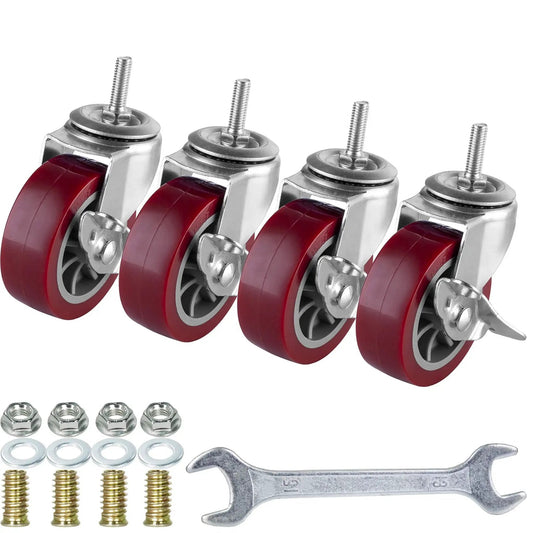 3 Inch Swivel Caster Wheels Set Of 4 With Locking Brakes Heavy Duty Casters Total Capacity 330 Lbs M8 Threaded Stem PU Wheels