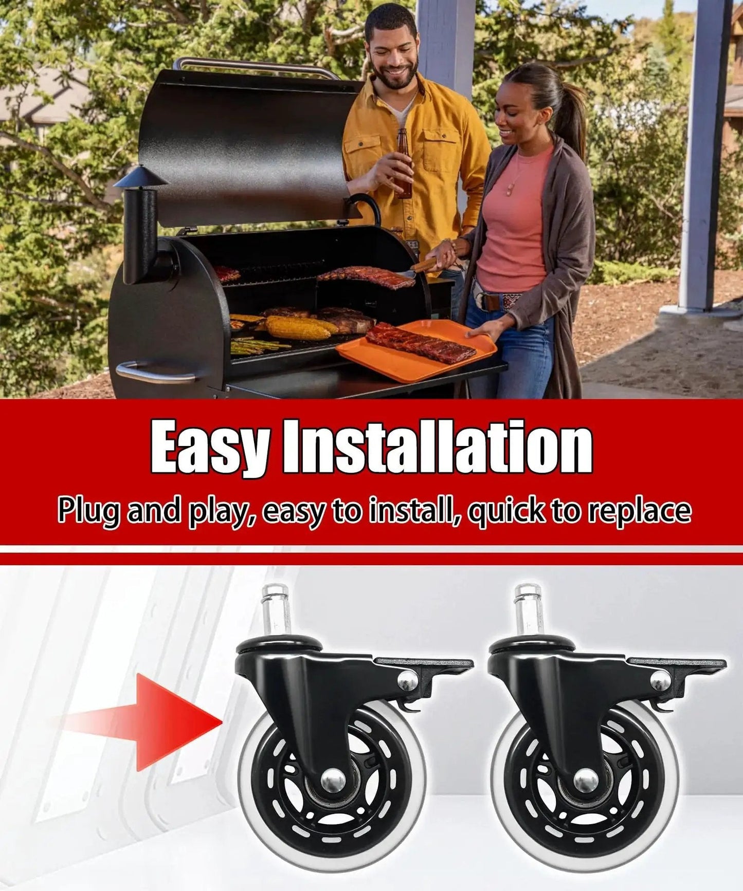 Traeger 3 Inch Swivel Caster Wheels With Brakes Set Of 2 For Pellet Grills Fits Timberline 850 1300 Ironwood 650 885 XL Pro