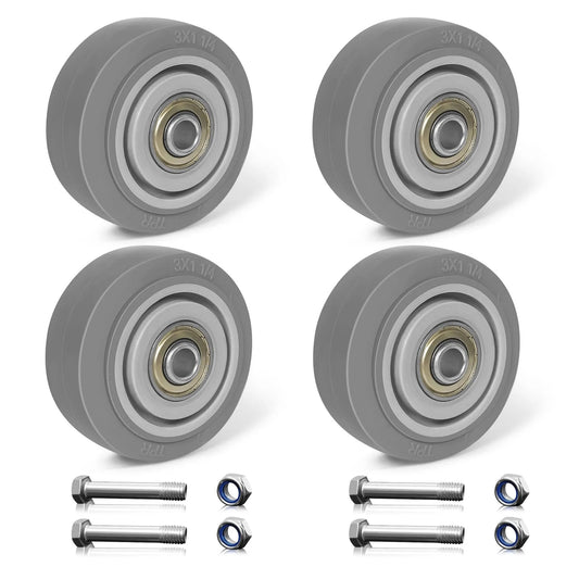 3 Inch Thermoplastic Rubber Caster Wheels Set Of 4 Silent Heavy Duty Casters With 1200 Lb Capacity Non Marking Gray Tread Smooth Rolling For Carts Furniture And Workbenches Durable Industrial Grade Performance