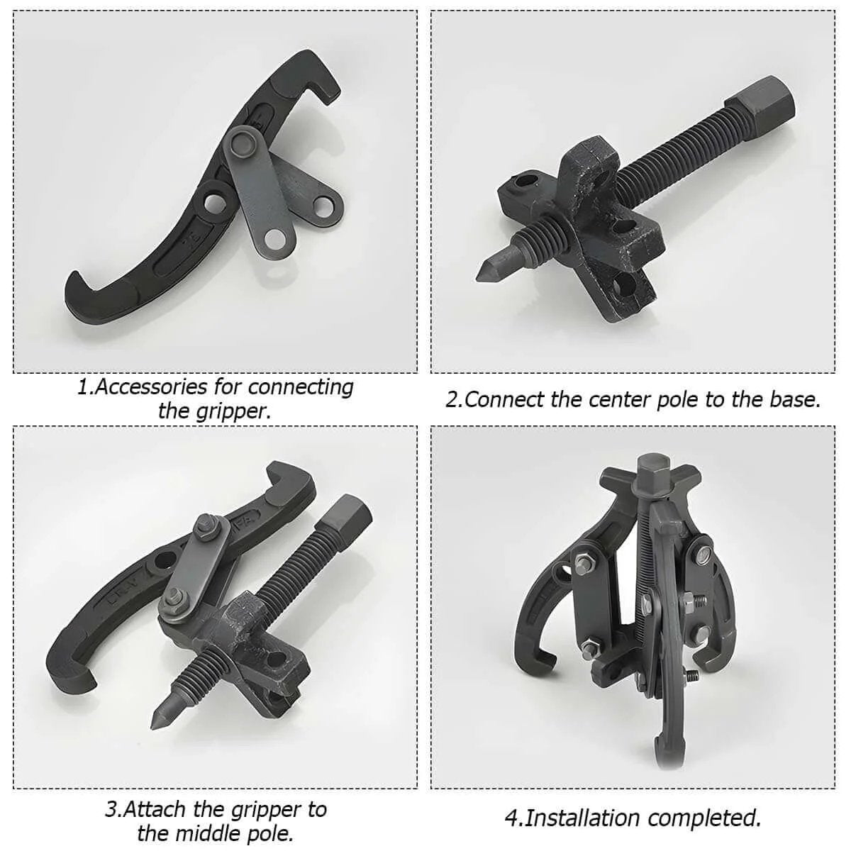 3 Jaw Inner Bearing Puller, Pilot Bearing Gear Puller for Auto with Reversible Jaws, Heavy Duty Gear Extractor Tool installation steps.