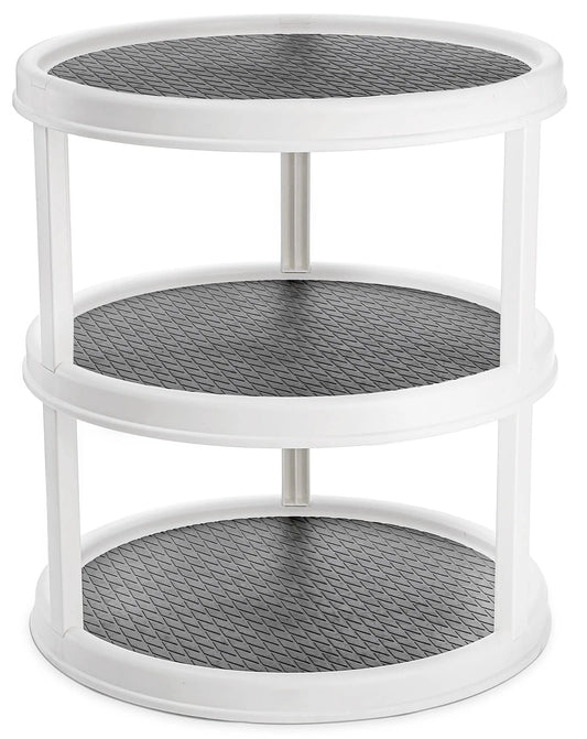 3 Tier Lazy Susan Turntable 12 Inch Round Rotating Kitchen Spice Organizer Non Skid Storage Container Grey Ideal For Pantry Cabinets Fruit Snacks Cosmetics And Bathroom Organization