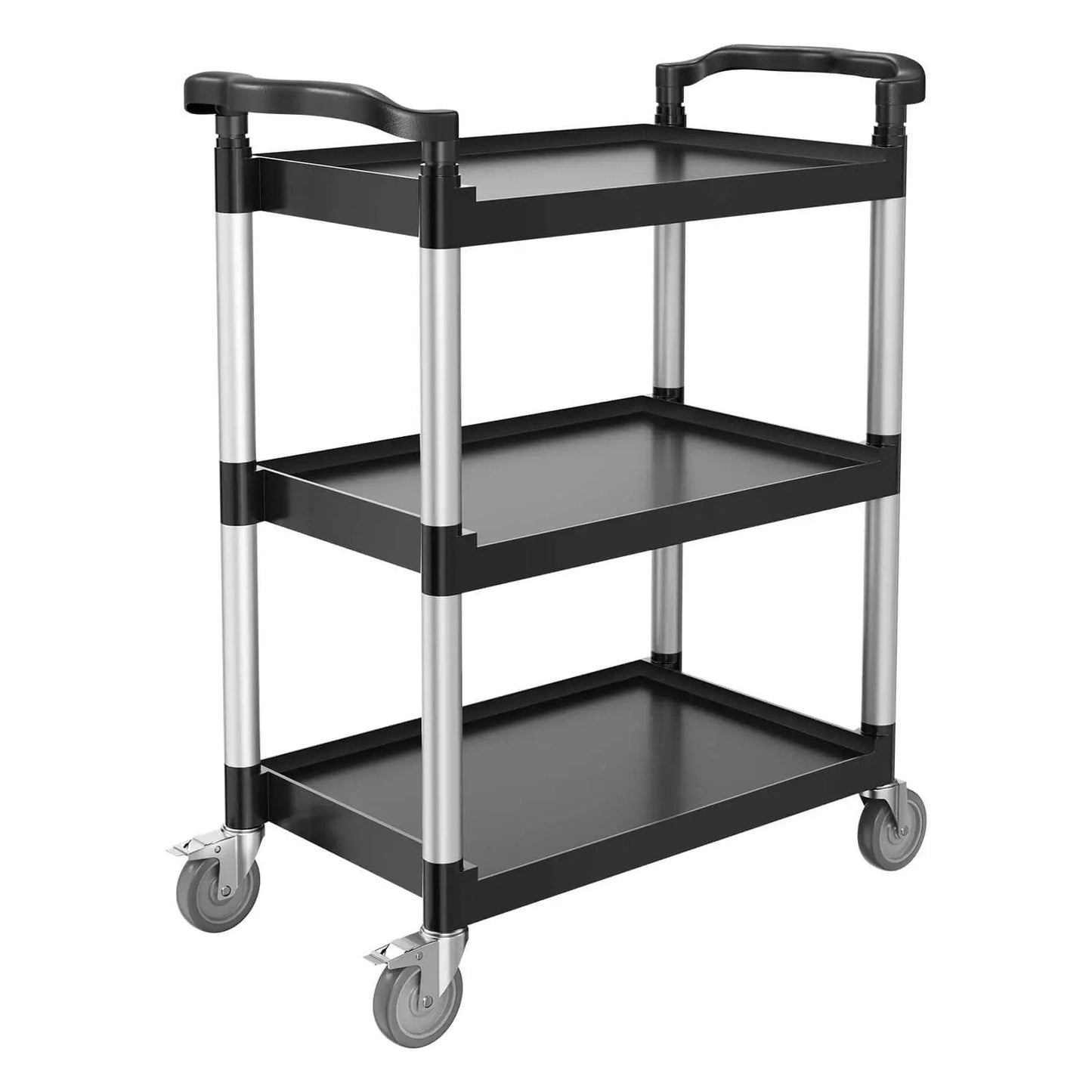 Heavy Duty 3 Tier Utility Cart With 360 Degree Swivel Wheels And Brakes, 300 Lb Load Capacity, Food Service Cart with shelves.