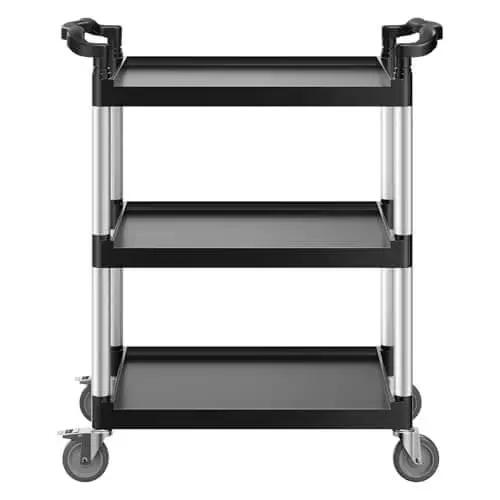 Heavy Duty 3 Tier Utility Cart With 360 Degree Swivel Wheels And Brakes, 300 Lb Load Capacity, Food Service Cart front view