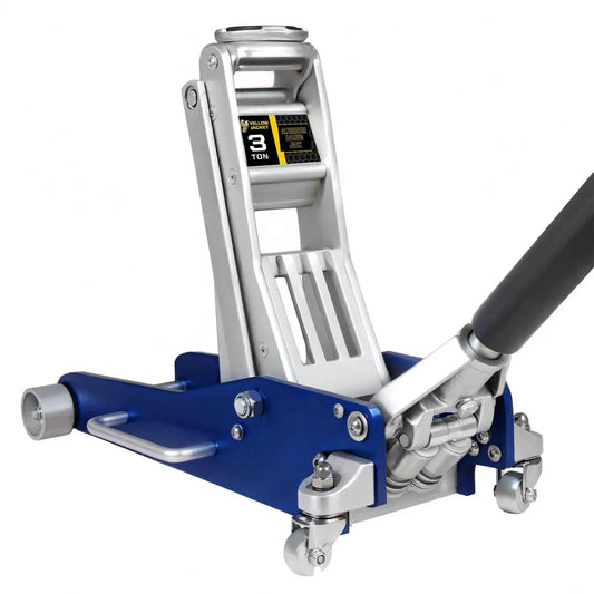 Beefy Ultra Lightweight 3 Ton Aluminum Floor Jack With Quick Rise Dual Pump For Cars And Trucks Low Profile Racing Jack Fast Lifting 6600 Lbs Capacity By Yellow Jacket, side view