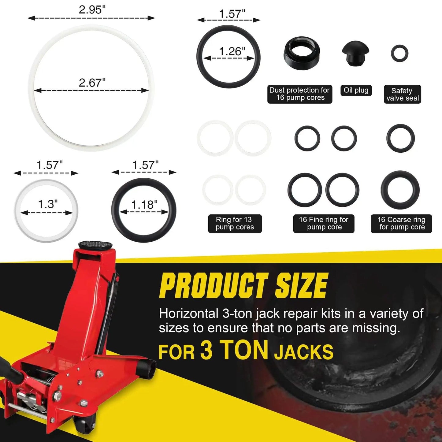 Complete 3 Ton Floor Jack Repair Kit With Low Side Pump Piston Plungers And 17 Piece Hydraulic Seal Set For Dual Pump Jacks