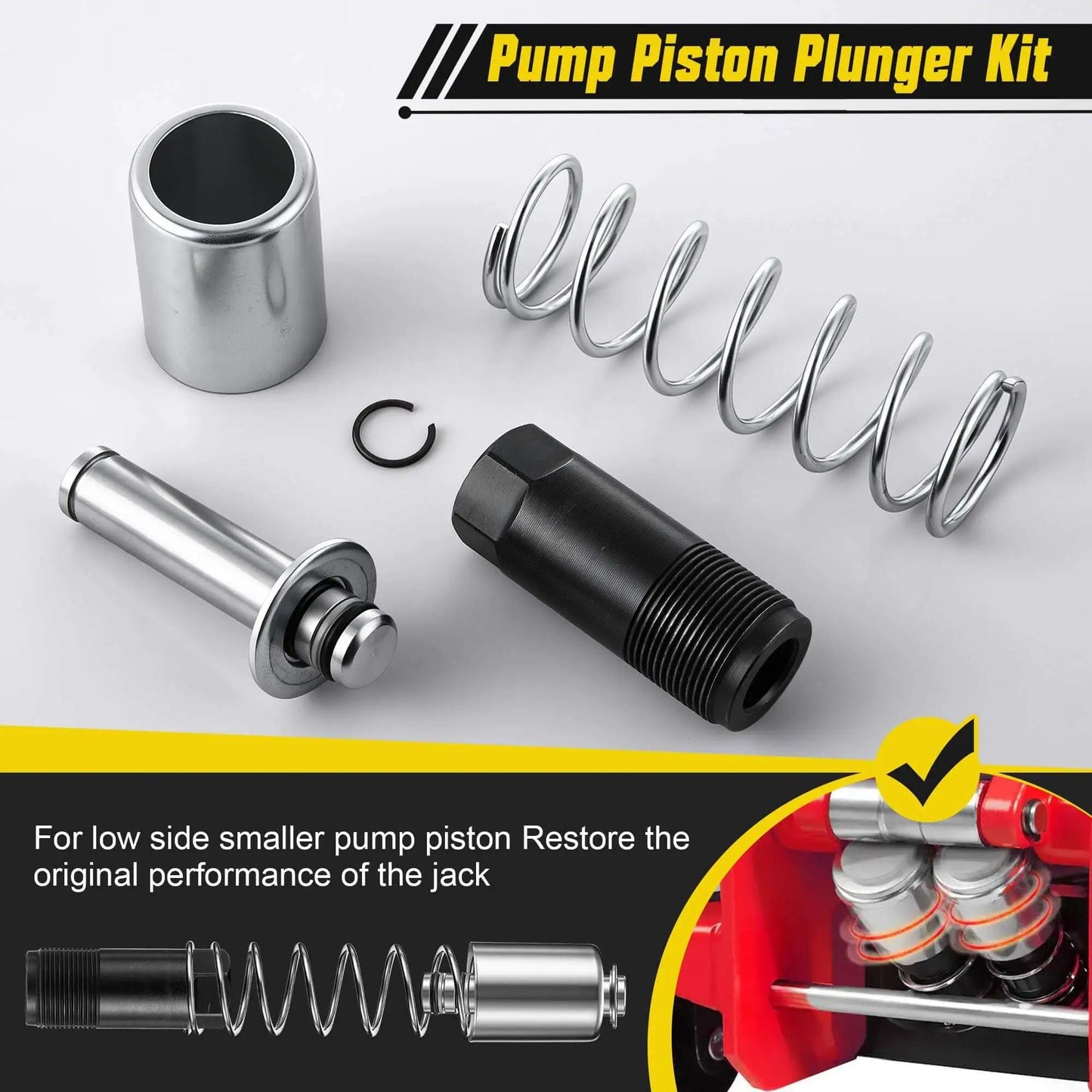 Complete 3 Ton Floor Jack Repair Kit With Low Side Pump Piston Plungers And 17 Piece Hydraulic Seal Set For Dual Pump Jacks Compatible With Pittsburgh Torin Big Red ARCAN And Other Brands Fix Oil Leaks And Beef Up Lift Performance components and springs displayed.