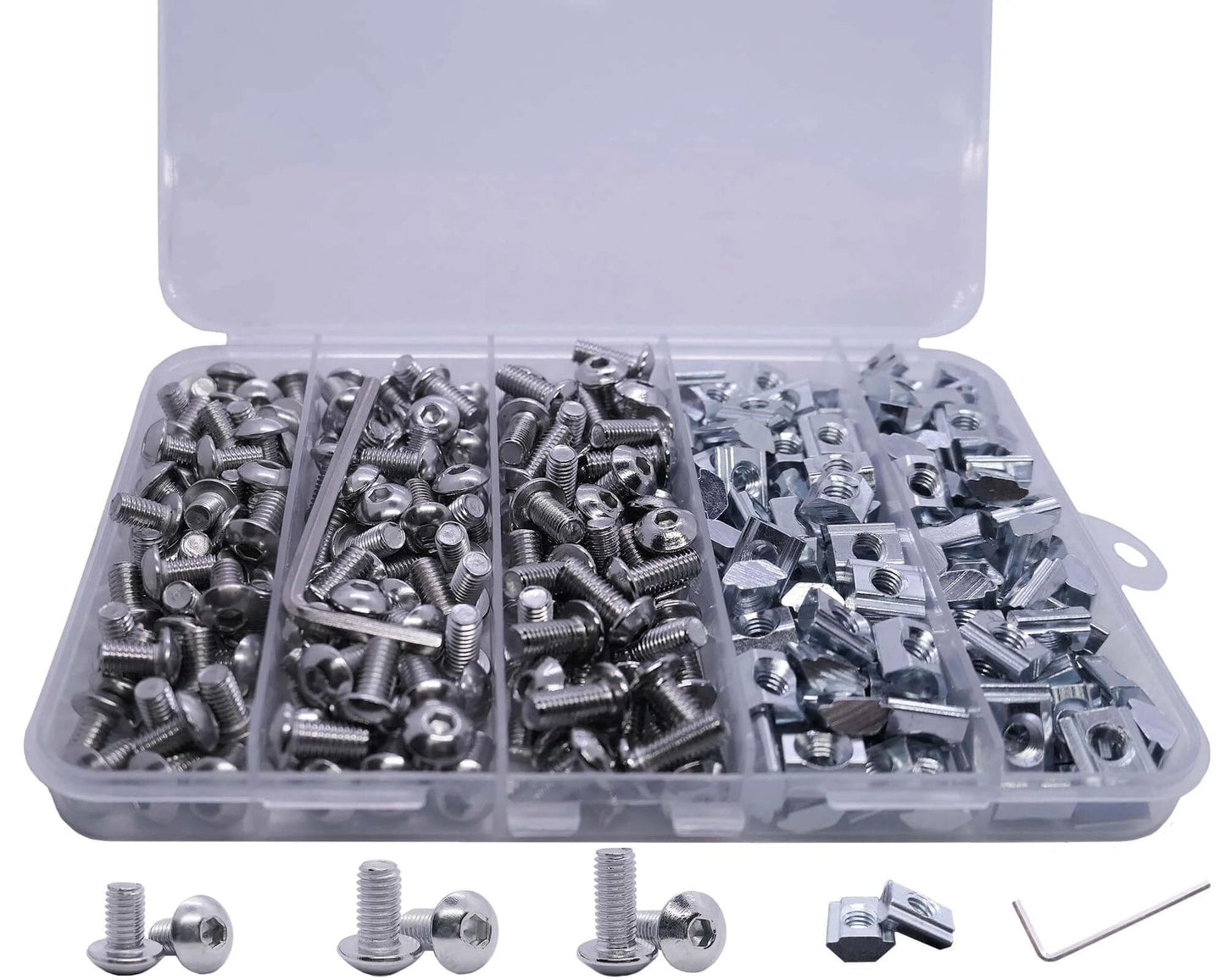 300 Pcs M5 T Nut and Screw Kit for 2020 Aluminum Extrusion Hardware Including 150 Slide In T Nuts M5 x 8mm M5 x 10mm M5 x 12mm Screws and Wrench for V Slot CNC 3D Printer and Frame Builds
