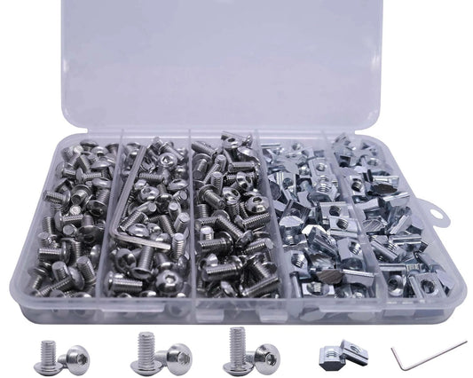 300 Pcs M5 T Nut and Screw Kit for 2020 Aluminum Extrusion Hardware Including 150 Slide In T Nuts M5 x 8mm M5 x 10mm M5 x 12mm Screws and Wrench for V Slot CNC 3D Printer and Frame Builds