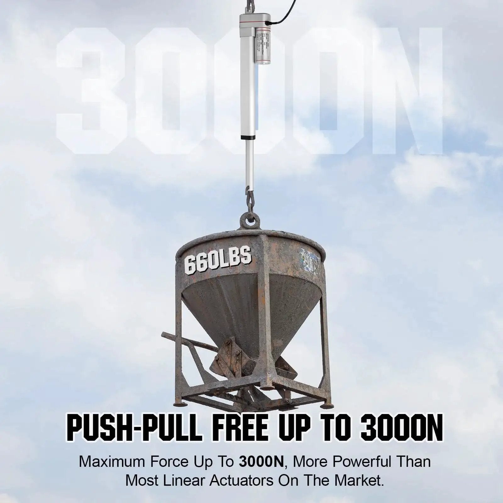 Heavy Duty 12 Inch Linear Actuator 3000N lifting 660 lbs with IP65 housing in outdoor setting