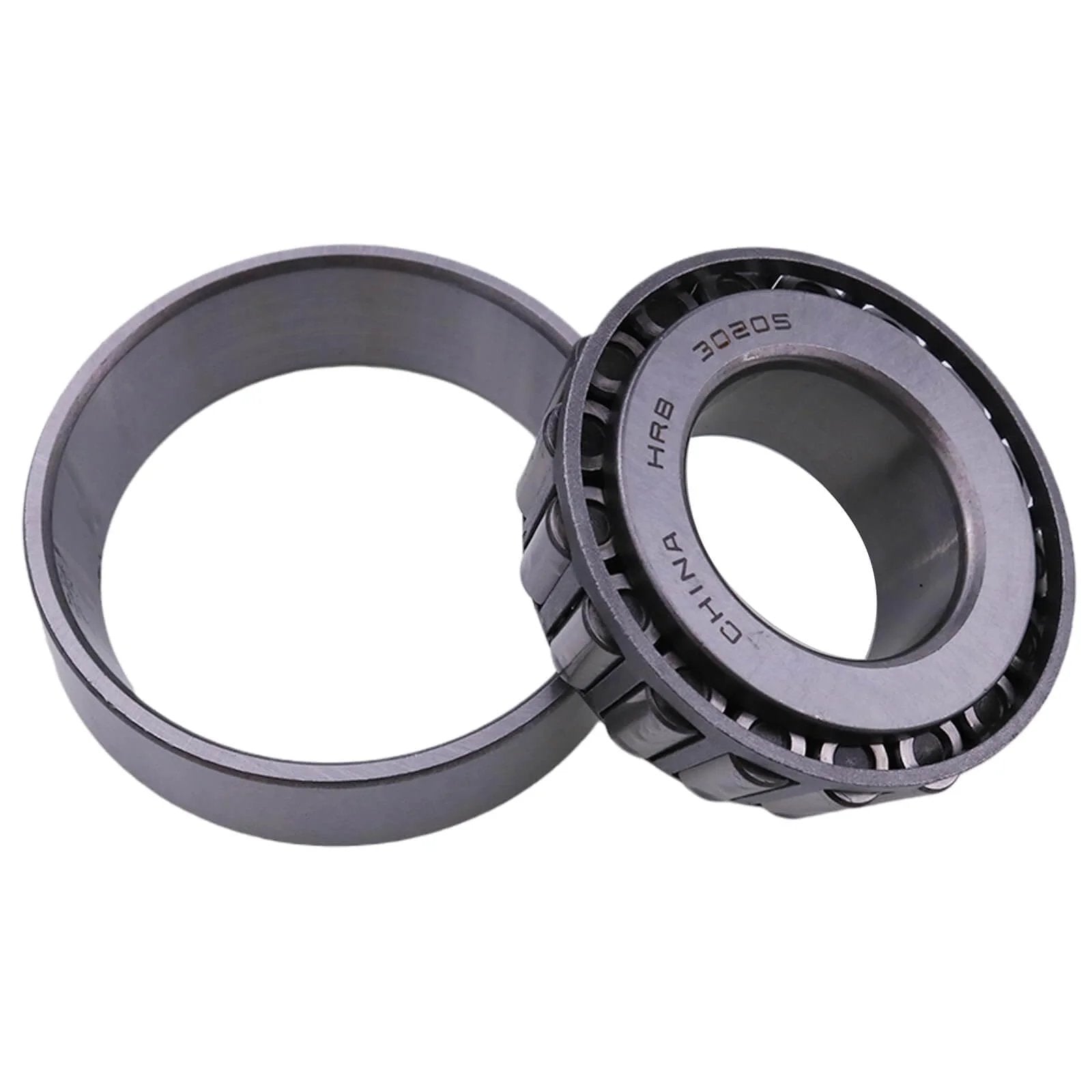 30205 Tapered Roller Bearing,25x52x16.25mm, high-grade steel, side view showing roller components and casing.