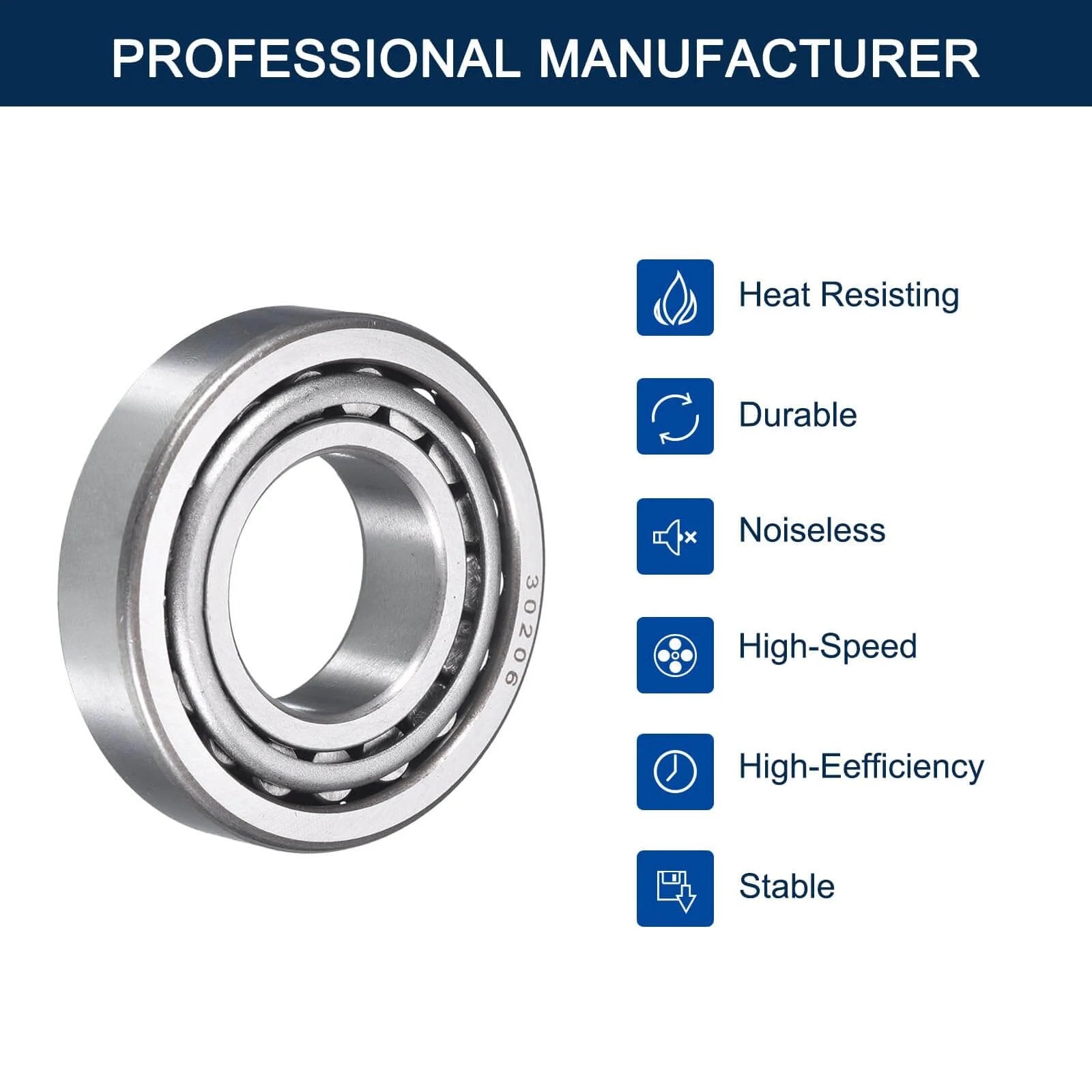 2 Pack 30206 Tapered Roller Bearing Cone and Cup Set, 30mm Bore, 62mm OD, 17.5mm Cup Width, chrome steel, shown with features list