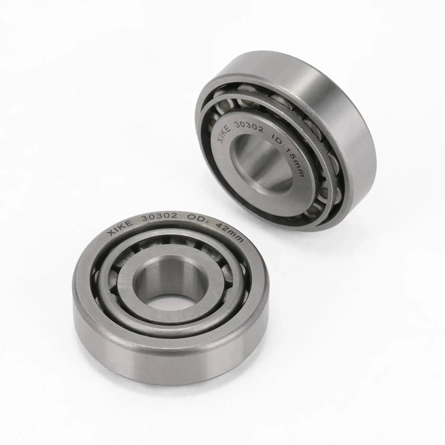 Two Piece 30302 Tapered Roller Bearing Cone And Cup Set 15x42x14.25mm in chrome steel, suitable for vehicles and machinery.