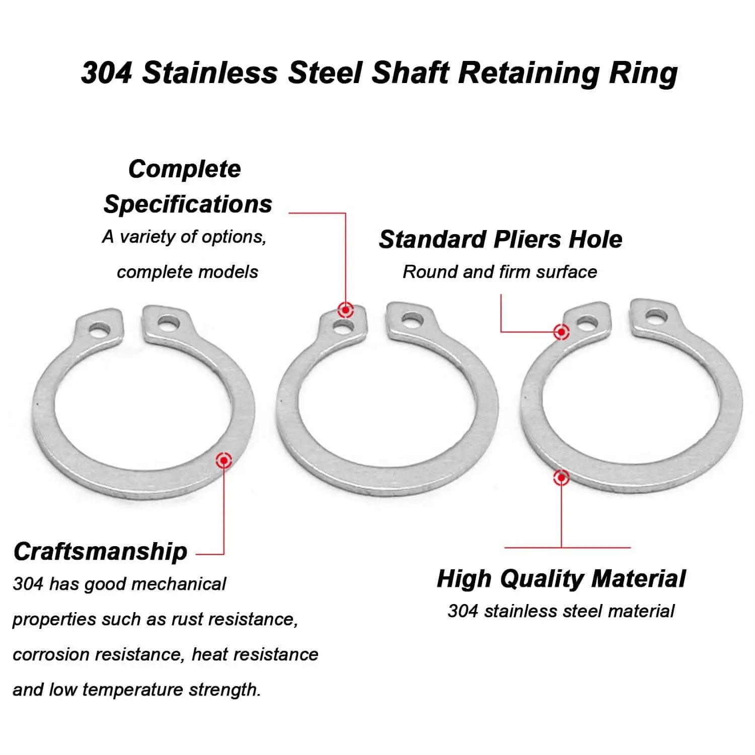 Eight Sizes External Circlip Snap Ring Set In 304 Stainless Steel From 35mm To 47mm For Cars, Electrical Systems And Bearings