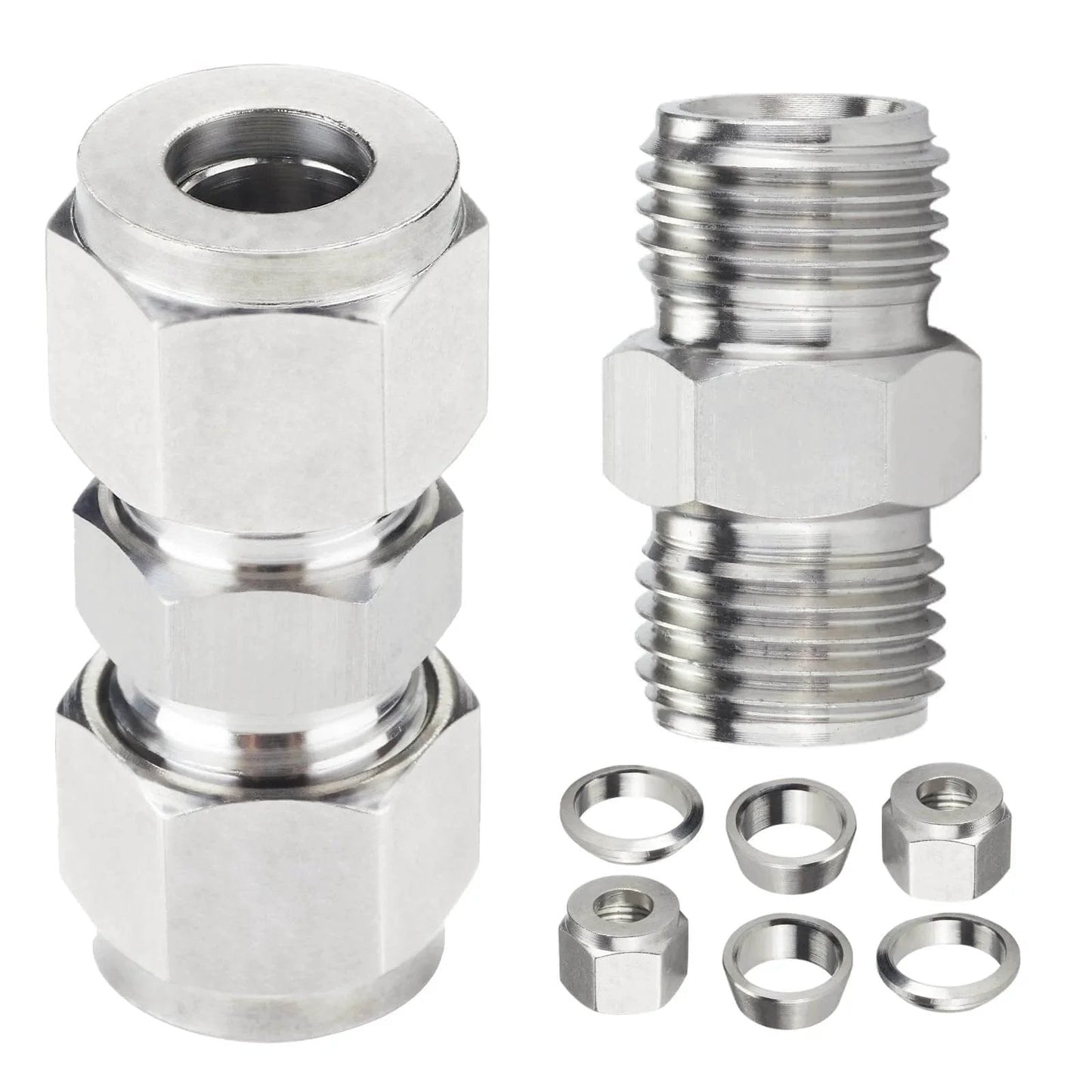 Metric 304 Stainless Steel Compression Union Tube Fitting 12mm Tubing OD Two Piece Pack with connectors and seals