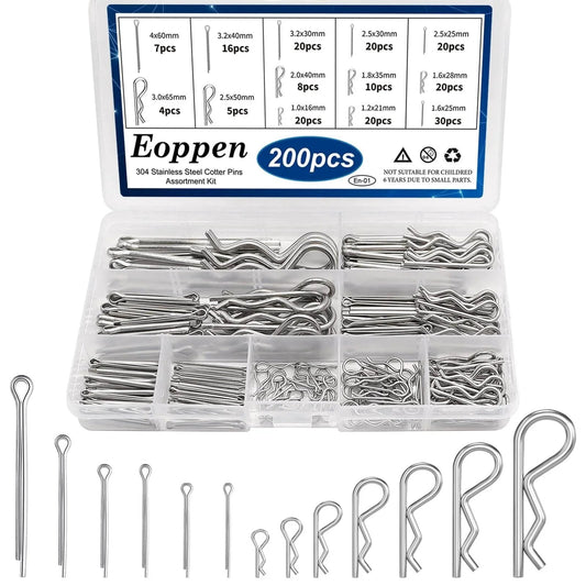 304 Stainless Steel Cotter Pin Assortment Kit 13 Sizes Cotter Pins And R Clips For Hitch Pin Lock Systems in box