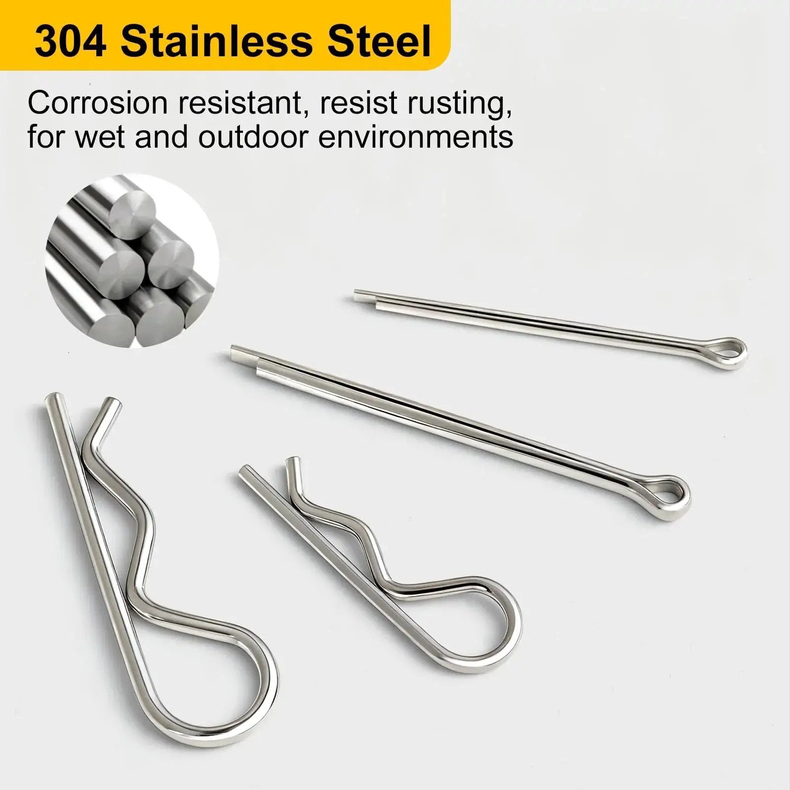 All Purpose Cotter Pin Kit With 283 Pcs In 304 Stainless Steel 16 Sizes Of Straight Pins And 129 R Clips For Automotive