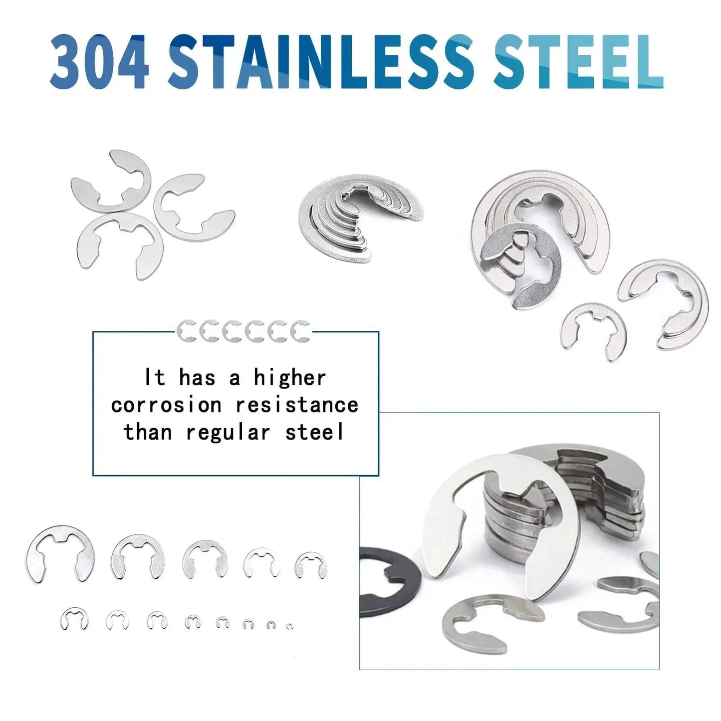 Premium E Clip Retaining Ring Set In 304 Stainless Steel For Cars Engines And Machinery, 13 Sizes From M1.2 To M15