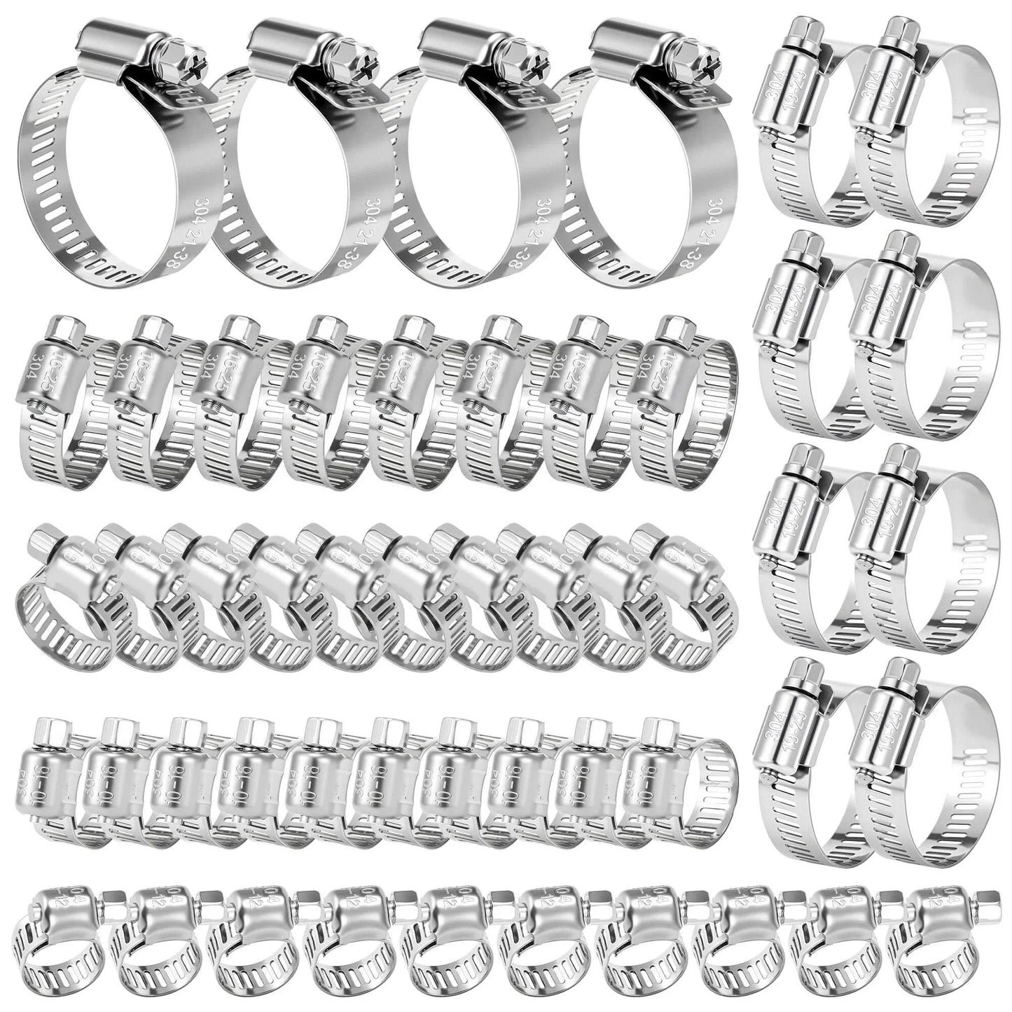 50 Piece 304 Stainless Steel Worm Gear Hose Clamp Assortment One Quarter Inch To One And One Half Inch 6 To 38 Mm Adjustable Pipe Clamps