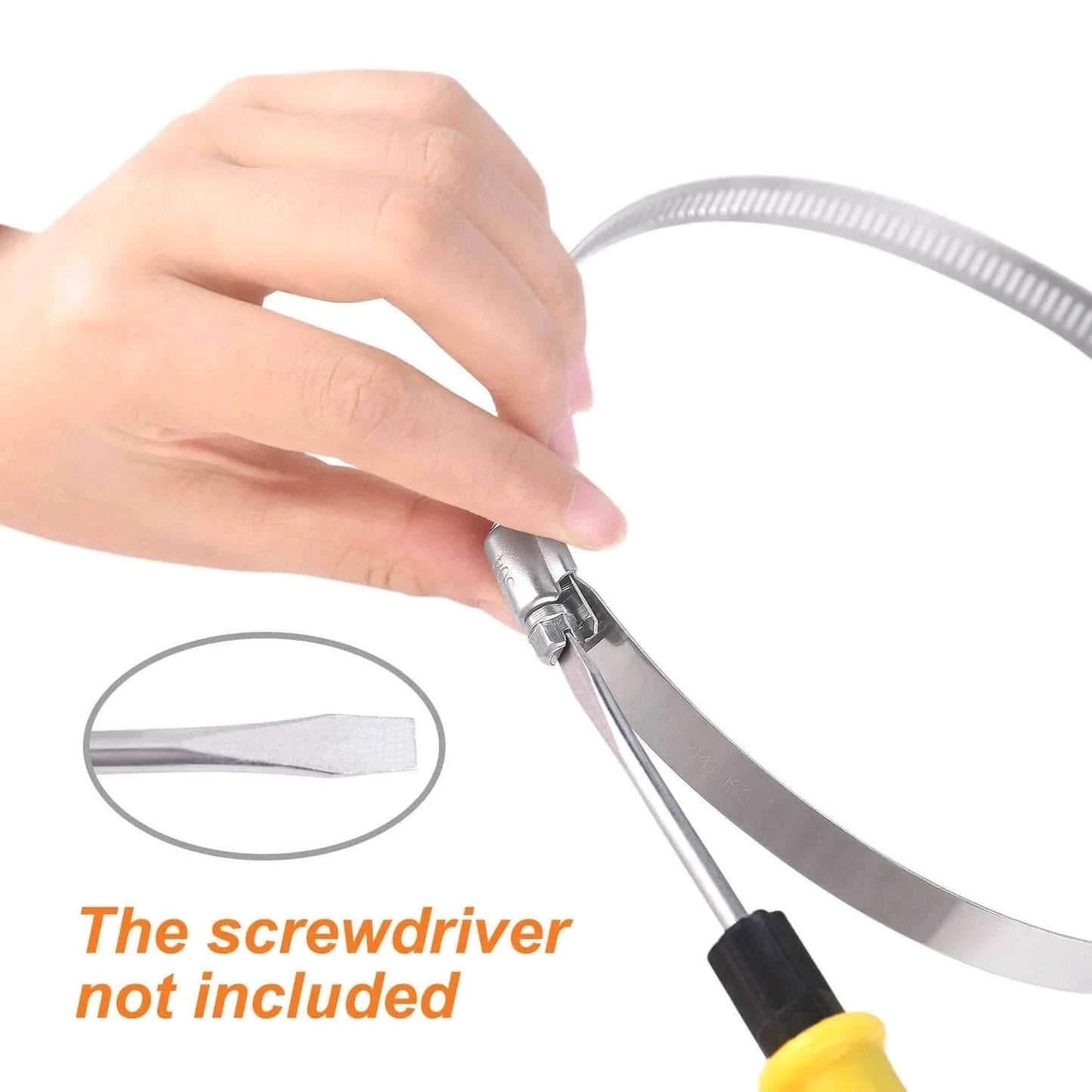 Adjusting a Three Inch Hose Clamp Adjustable 304 Stainless Steel Duct Clamps Six Pack Worm Gear Adjustable Pipe Clamp using screwdriver