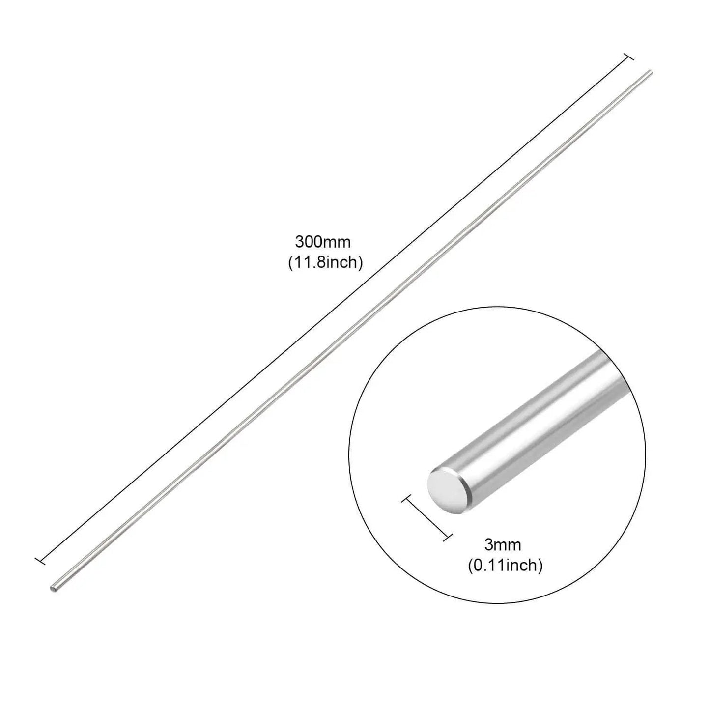 304 Stainless Steel Round Bar Stock 300mm By 3mm Pack Of 10 for lathe projects, showing dimensions illustration