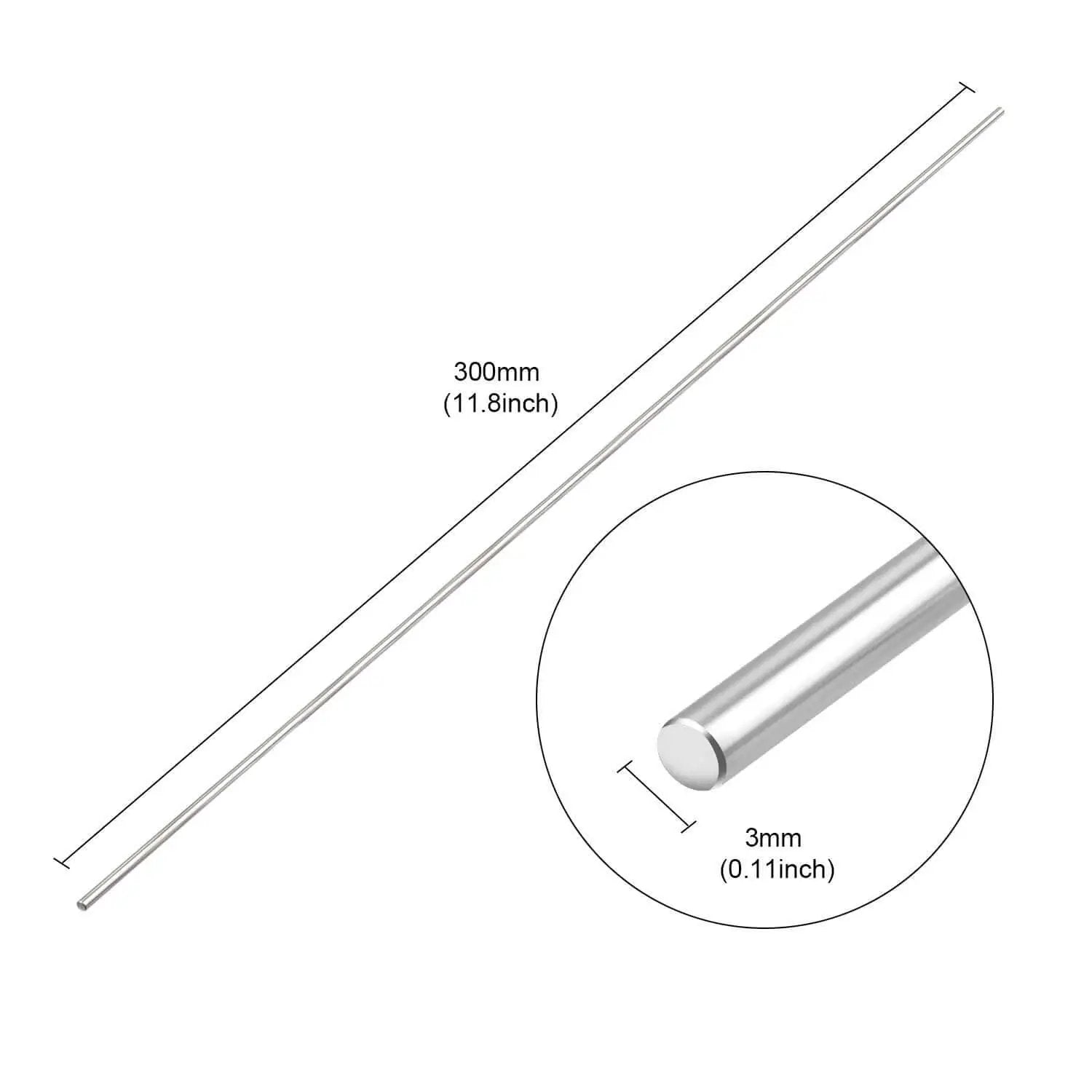 304 Stainless Steel Round Bar Stock 300mm By 3mm Pack Of 10 for lathe projects, showing dimensions illustration