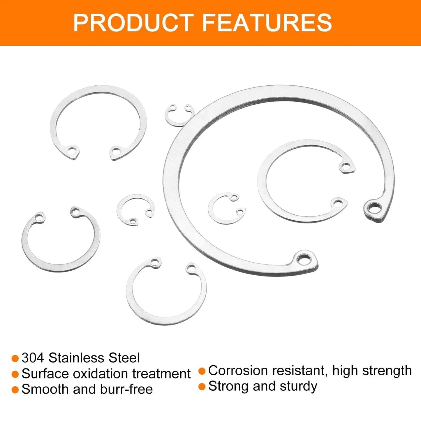 Heavy Duty Internal Retaining Ring Circlip for Grooved Shafts and Studs 2 Pack by Uxcell, 304 Stainless Steel, assorted sizes