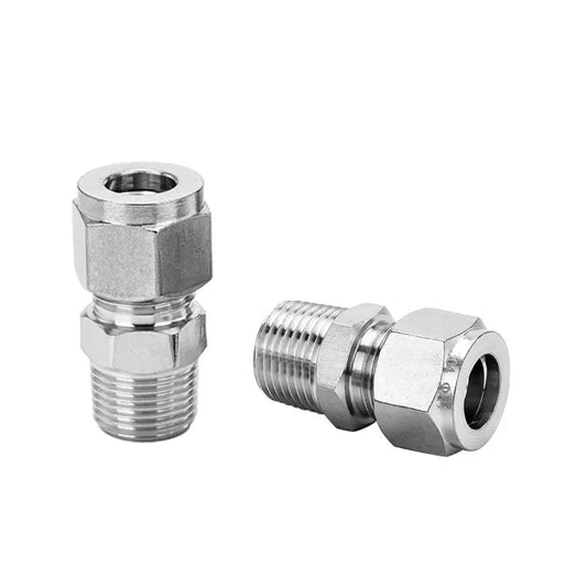 304 Stainless Steel Compression Fitting For One Quarter Inch Tube Outer Diameter To One Eighth Inch NPT Male Coupler Straight Adapter With Double Ferrules Pack Of Two For Water Oil Air And Some Corrosive Liquids