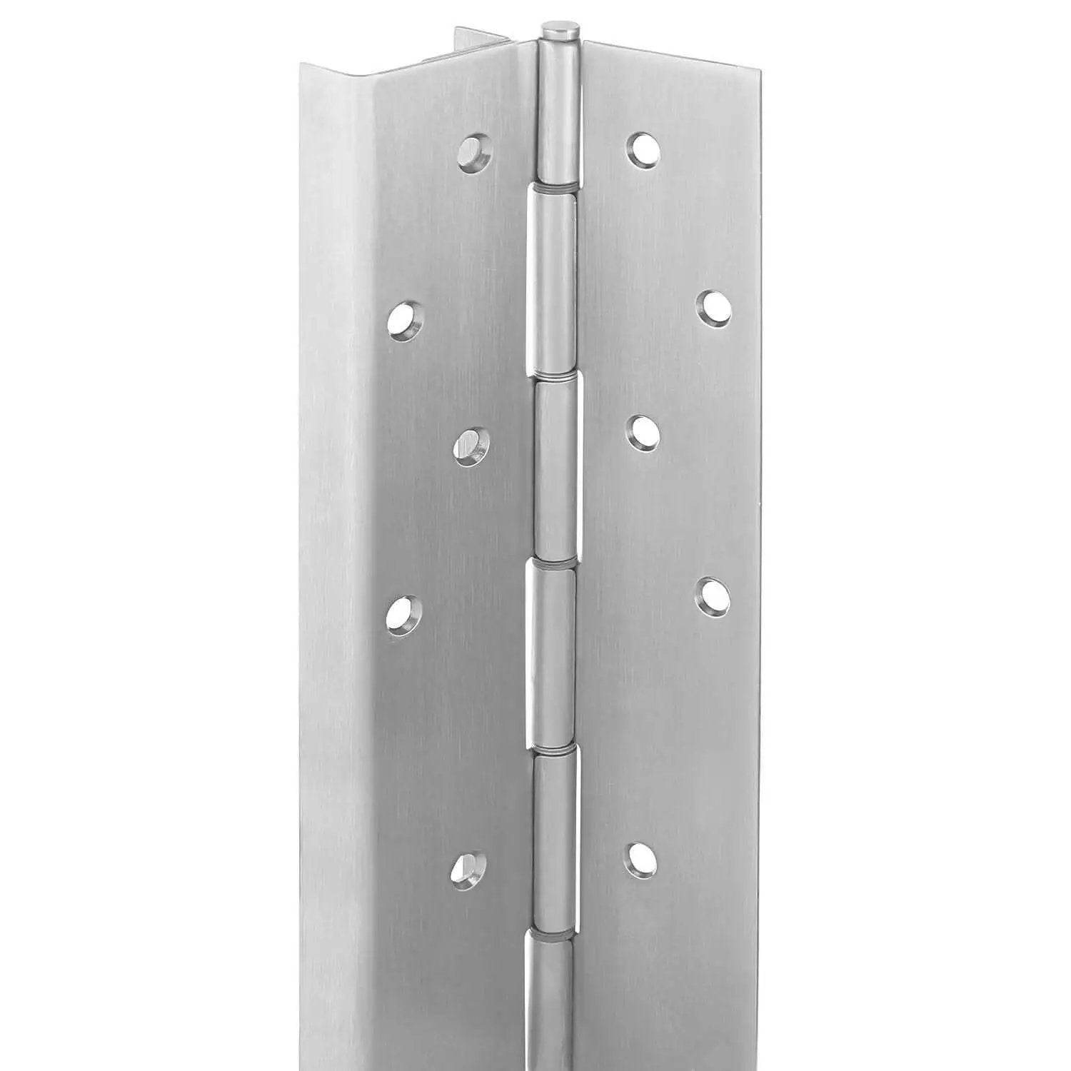 304 Stainless Steel Continuous Piano Hinge for heavy duty doors, visible barrel design with screw holes, side view