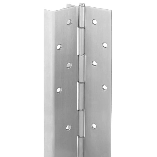 304 Stainless Steel Continuous Piano Hinge for heavy duty doors, visible barrel design with screw holes, side view