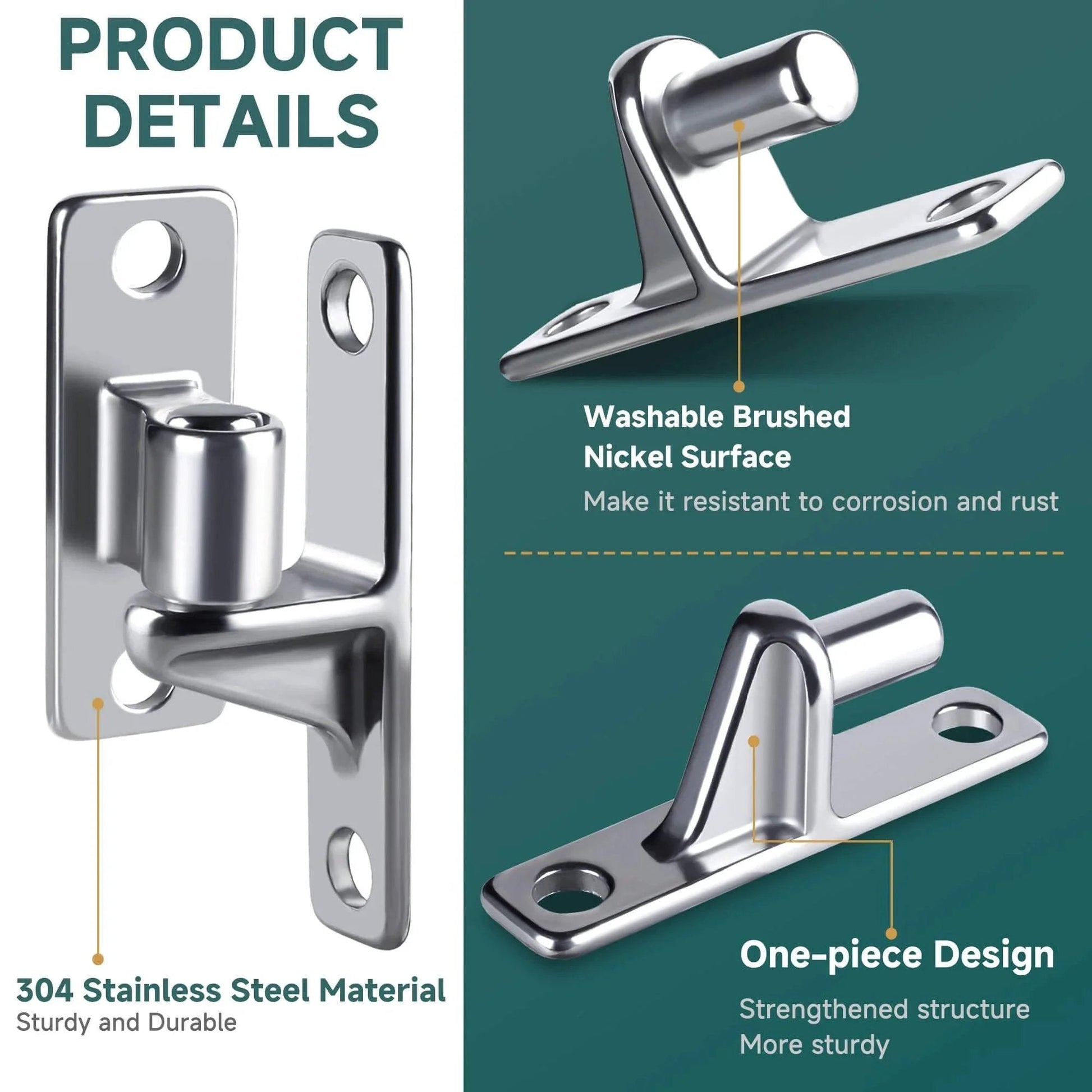 2 Pack Heavy Duty Gate Hinges, Wall Mount Gate Hinge Set with 5/8'', Capacity Up to 600lbs, One-Piece Weldless 304 Stainless Steel