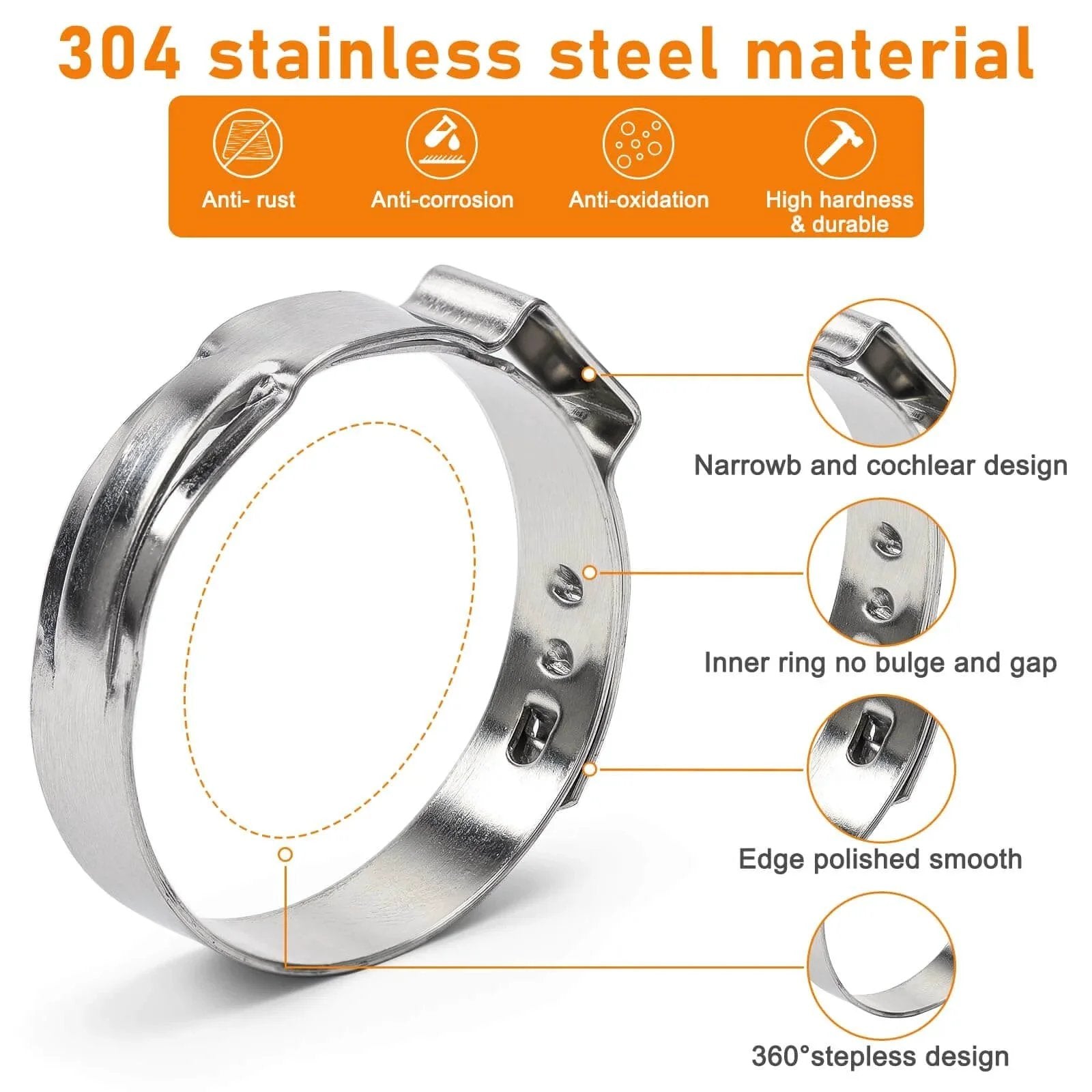 304 stainless steel hose clamp from 117 Piece 16 Size Single Ear Hose Clamp Kit In 304 Stainless Steel With Ear Clamps 6.5 To 48.5 Mm For Automotive Plumbing And Home Appliances One Squeeze Secure Seal Cinch Rings For Quick Install