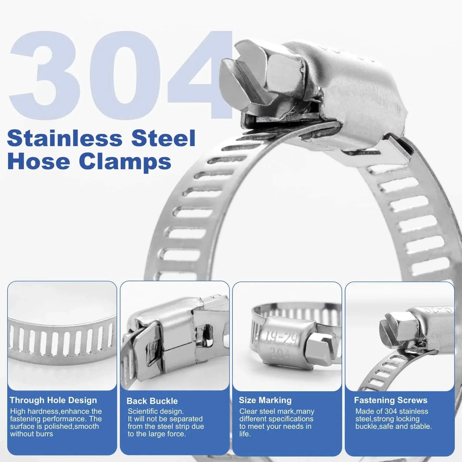 Close-up of 40 Piece Hose Clamp Set With 304 Stainless Steel Assortment, showing design details and features.