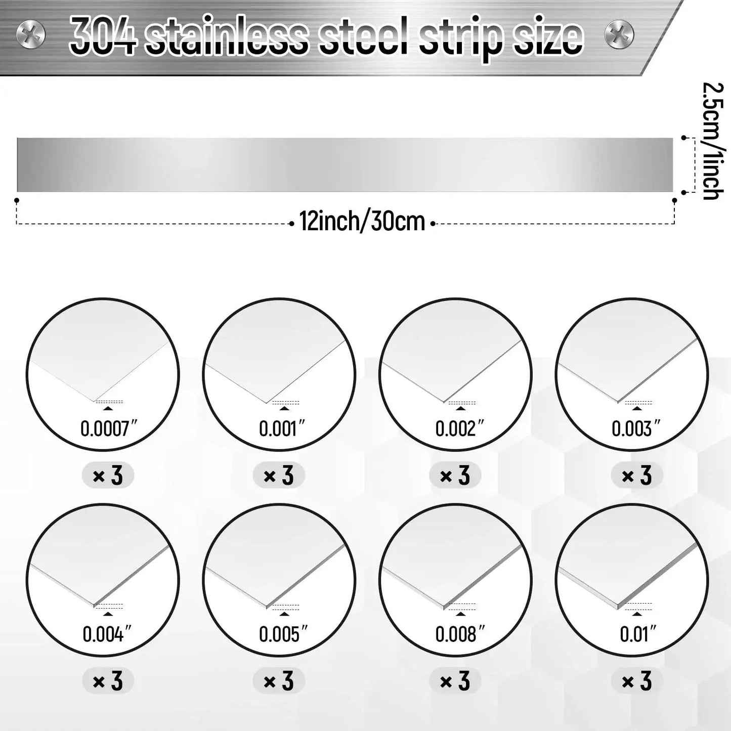 24 Pcs 304 Stainless Steel Shim Stock Assortment With Eight Thickness Sizes 1 Inch Wide 12 Inch Long Durable Corrosion Resistant Metal Shims