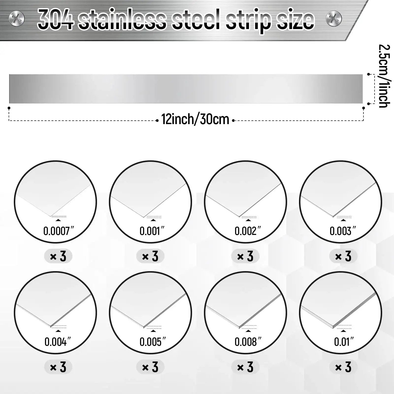 24 Pcs 304 Stainless Steel Shim Stock Assortment With Eight Thickness Sizes 1 Inch Wide 12 Inch Long Durable Corrosion Resistant Metal Shims