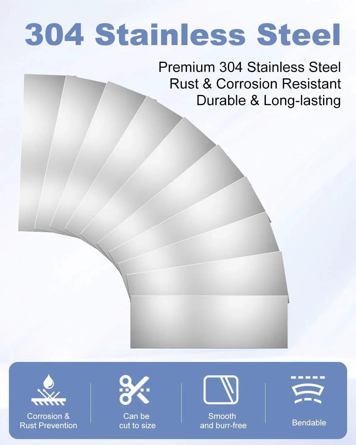Pro Grade 30 Piece Shim Stock Set In 304 Stainless Steel, fanned shims showcasing rust and corrosion resistance features.