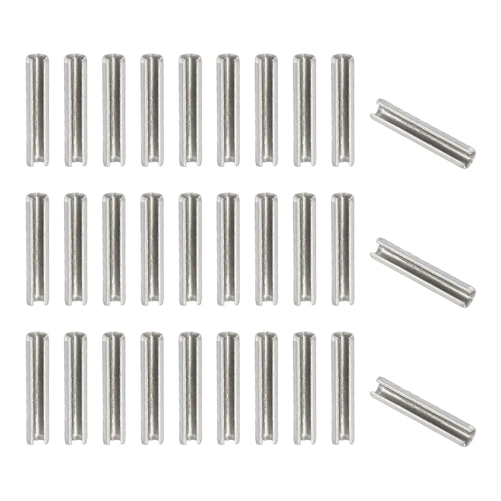 Slotted Spring Pin, 50 Pcs 1/8" x 5/8" (3.2mm x 16mm) 304 Stainless Steel Split Roll Pins arranged in rows, silver color.