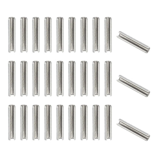 Slotted Spring Pin, 50 Pcs 1/8" x 5/8" (3.2mm x 16mm) 304 Stainless Steel Split Roll Pins arranged in rows, silver color.