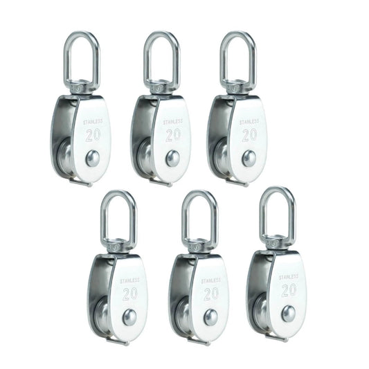 304 Stainless Steel Swivel Pulley Block M20, 3/4 in (0.75") Single Wheel, Pack of 6, front view