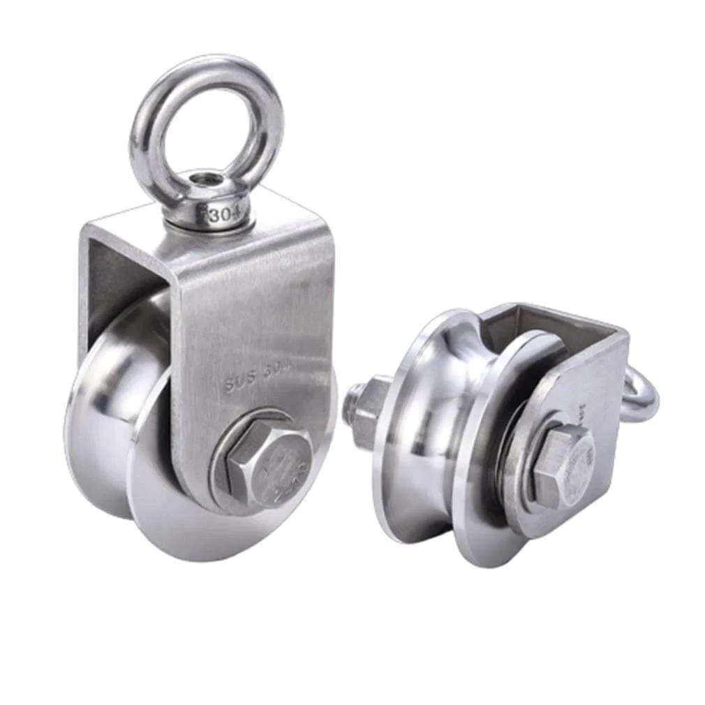 Pulley, Pulley Wheel, 2pcs Heavy Duty Sheaves Track Pulley, 304 Stainless Steel Directional Roller, 360° Rotating Ring