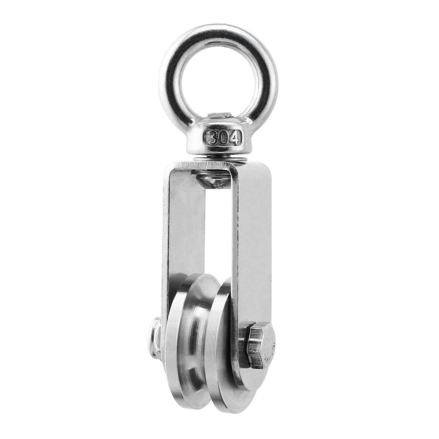 U Type Swivel Pulley 304 Stainless Steel Duplex Bearing Detachable 360 Degree Rotation Heavy Duty Traction Wheel close-up view