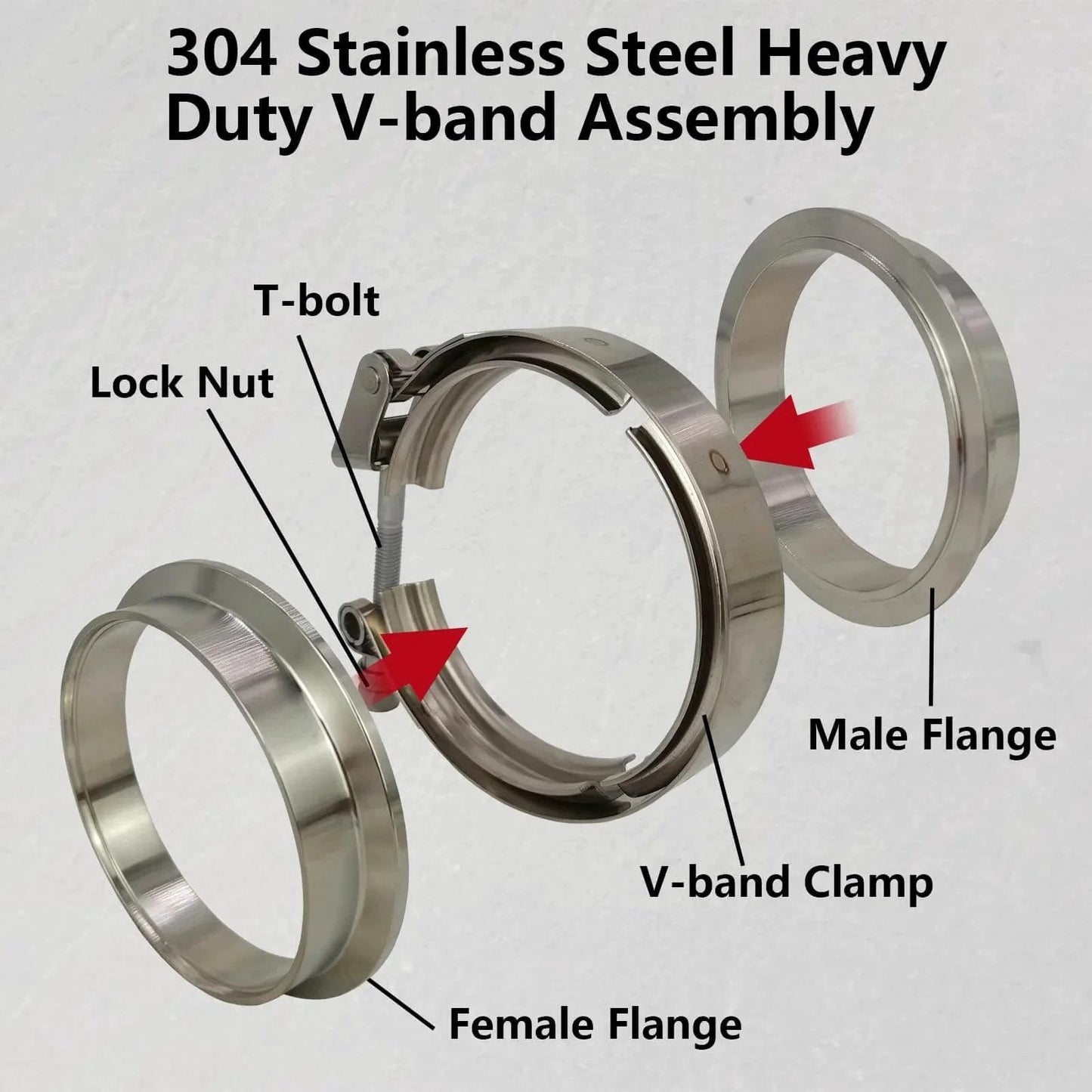 2 Pack 3.5 Inch Quick Release V Band Clamp With 304 Stainless Steel Male And Female Flanges For Exhaust Downpipes