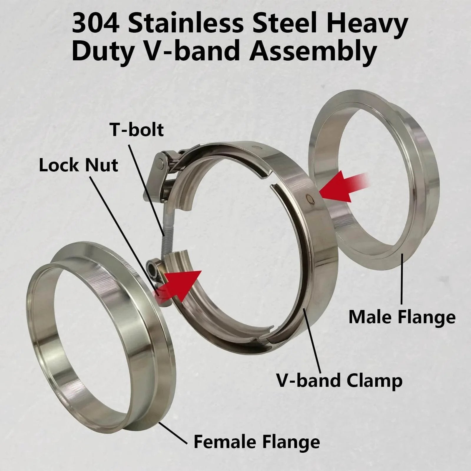 2 Pack 3.5 Inch Quick Release V Band Clamp With 304 Stainless Steel Male And Female Flanges For Exhaust Downpipes