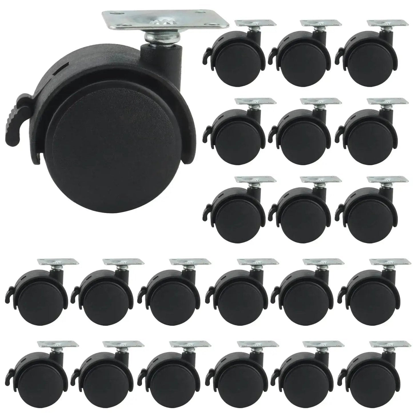 30 Pcs 1.5 Inch Swivel Caster Wheels With Brake Nylon Plate Casters 360 Degree Rotation Heavy Duty Load Up To 110 Lbs