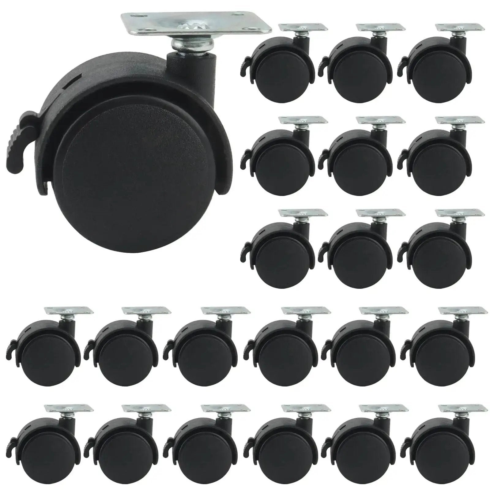 30 Pcs 1.5 Inch Swivel Caster Wheels With Brake Nylon Plate Casters 360 Degree Rotation Heavy Duty Load Up To 110 Lbs