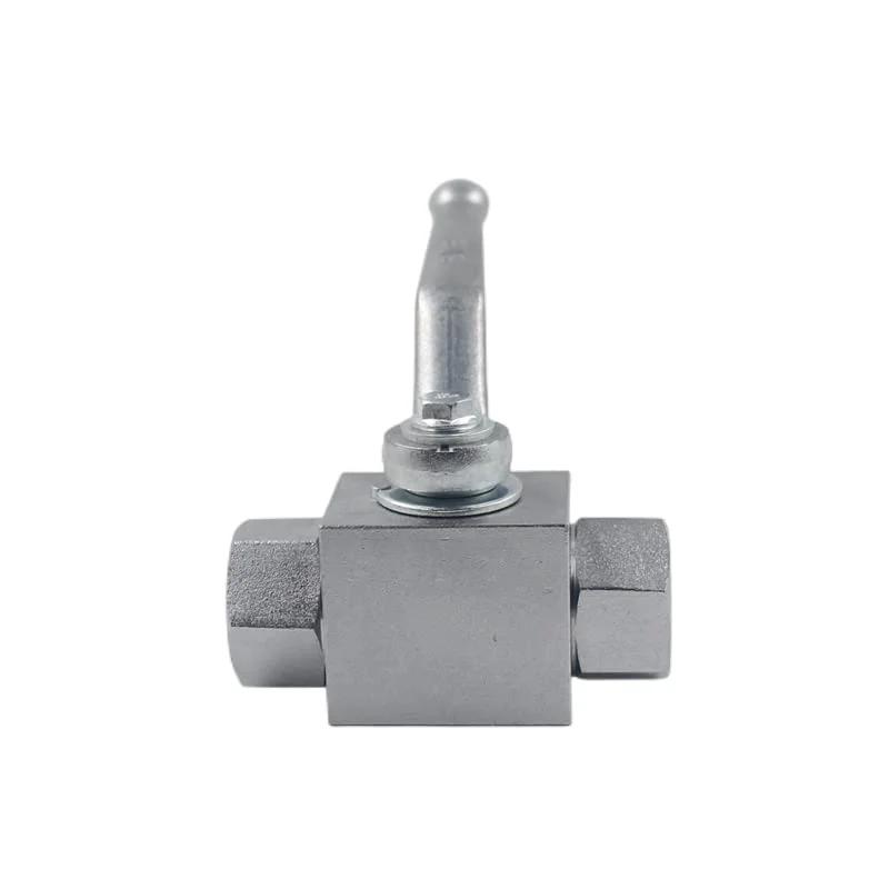 Front view of High Pressure Hydraulic Ball Valve KHB Half Inch NPT Two Way Shut Off Hydraulic Valve Carbon Steel Chrome Plated 7250 PSI