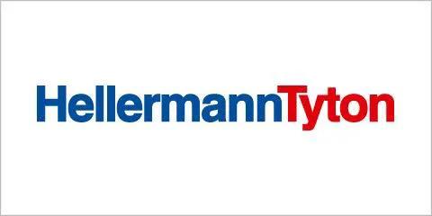 HellermannTyton logo in blue and red on white background